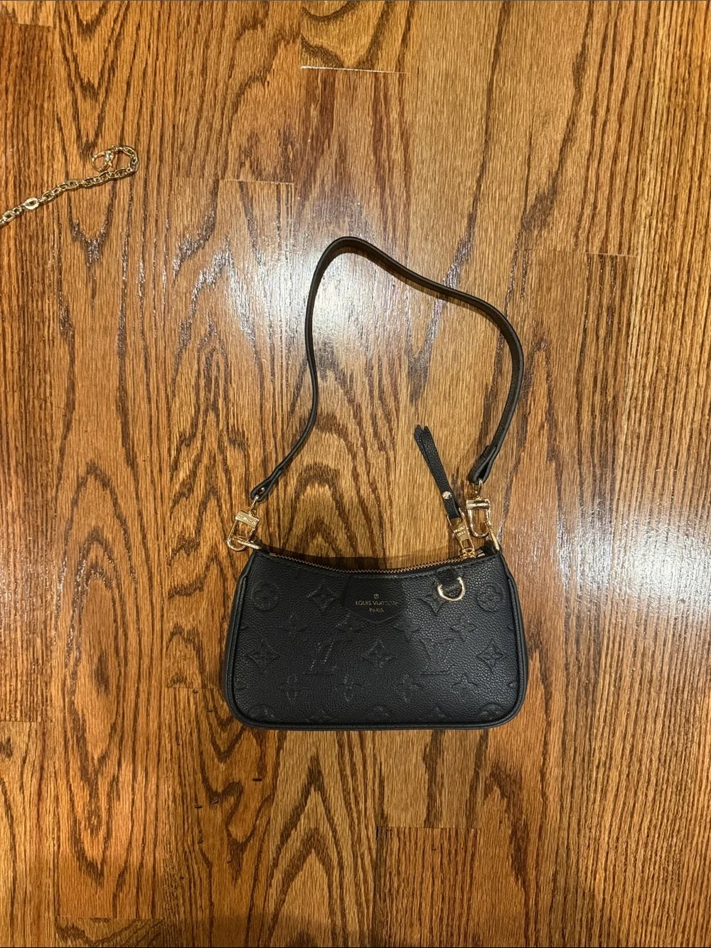 Louis Vuitton Black Monogram Embossed Shoulder Bag with Gold Hardware